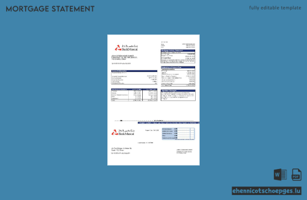 Hypothekenabrechnung der Omani Bank Muscat in Word- und PDF-Formaten – Beispielvorschau